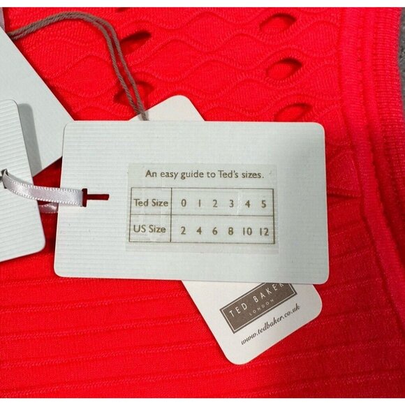 NWT Ted Baker Dress Womens 3 US 8 Neon Pink Coral Zaralie Jacquard Knit Skater - Picture 5 of 12